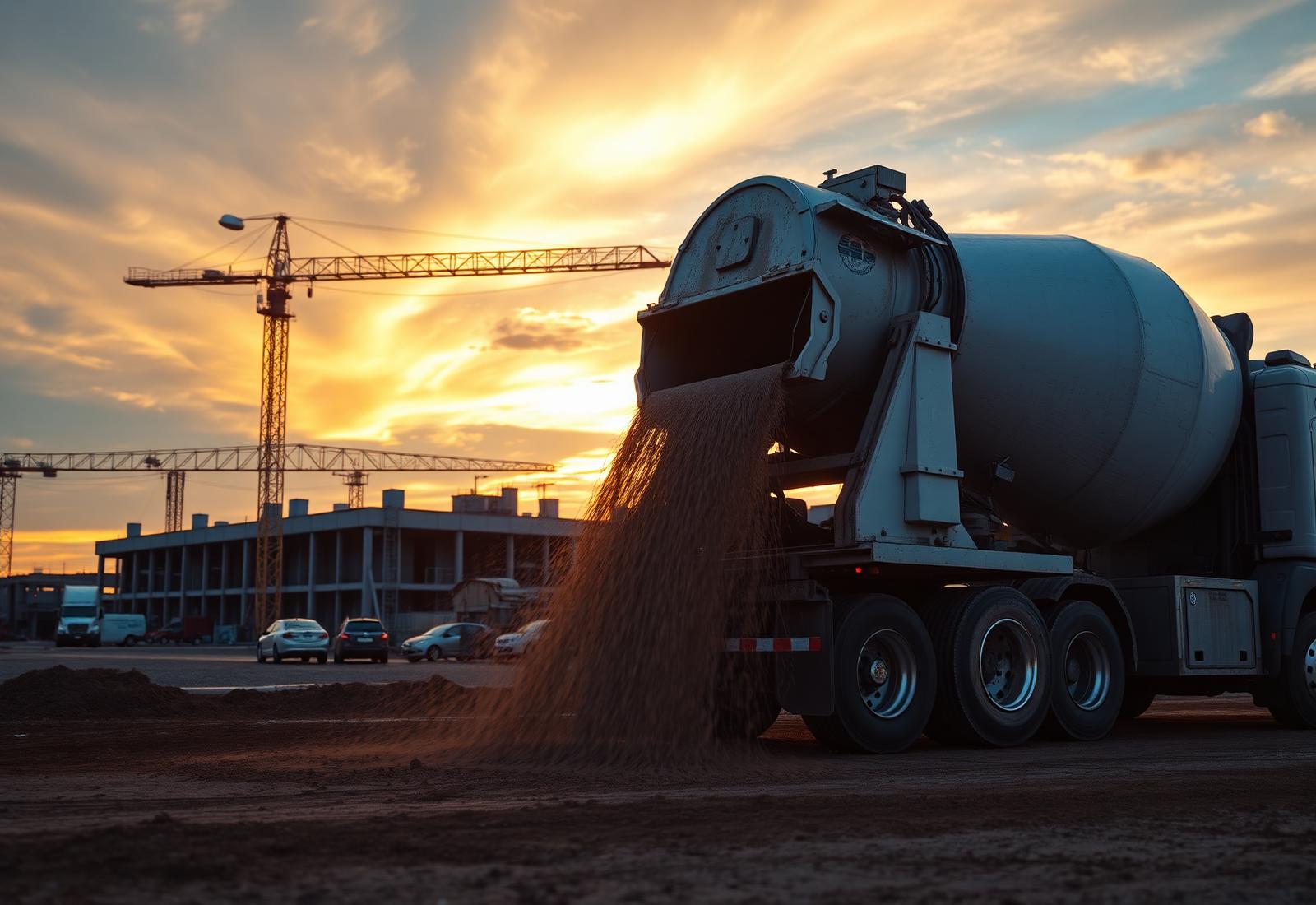Concrete mixer truck delivering ready mix